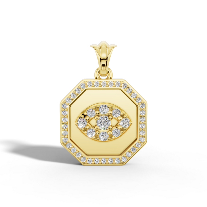 Ayin evil eye pendant in 9ct yellow gold with white lab diamonds