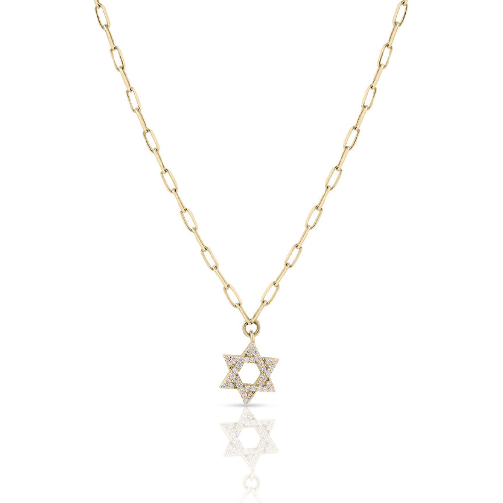 Classic Star of David Diamond Paperclip Necklace