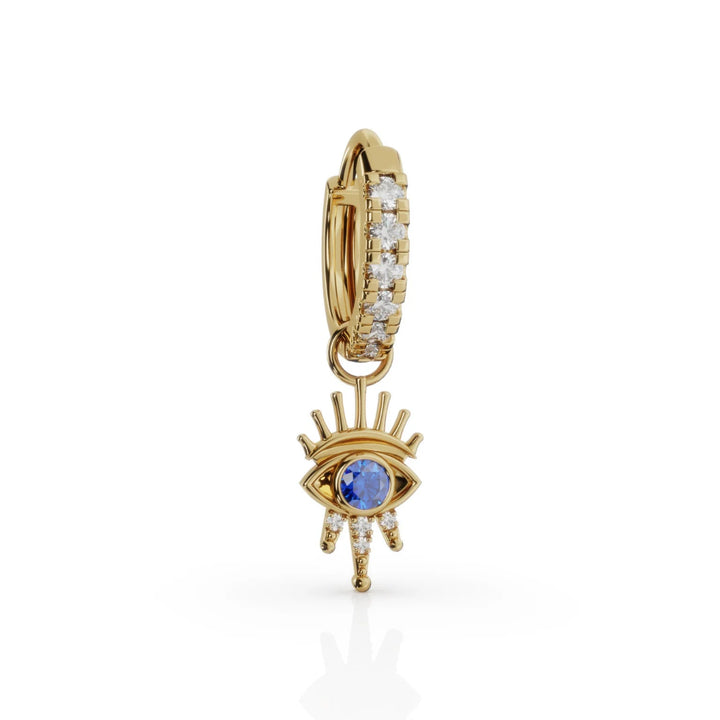 Evil eye charm close-up showing diamond detail