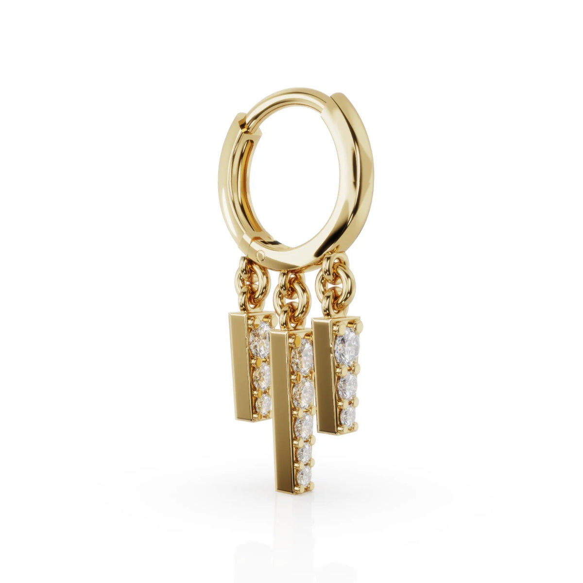 Gold tassel huggie earrings with diamond charms in 9ct gold