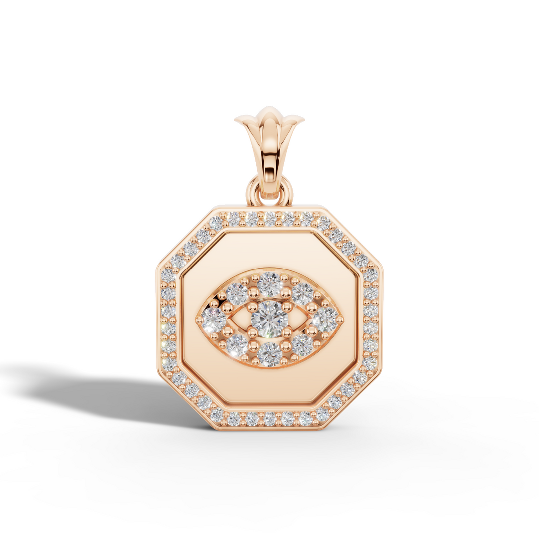 Ayin evil eye pendant in 9ct rose gold with lab diamonds