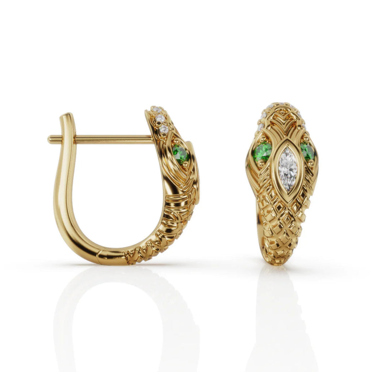 Marquise diamond snake huggie earrings in 9ct gold