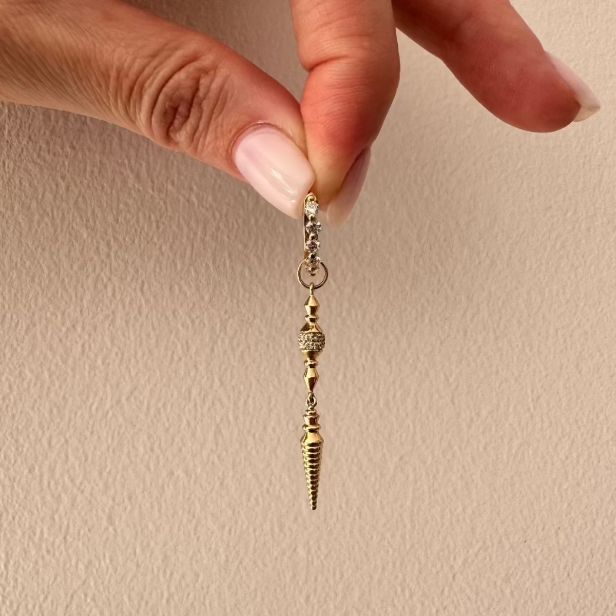 Long diamond spiral charm in 9ct yellow gold