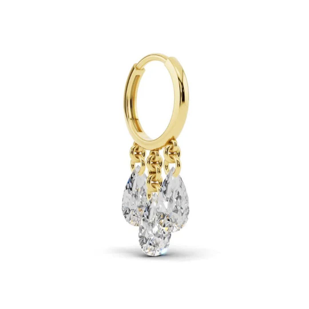 Floating diamond tassel huggie earrings in 9ct gold