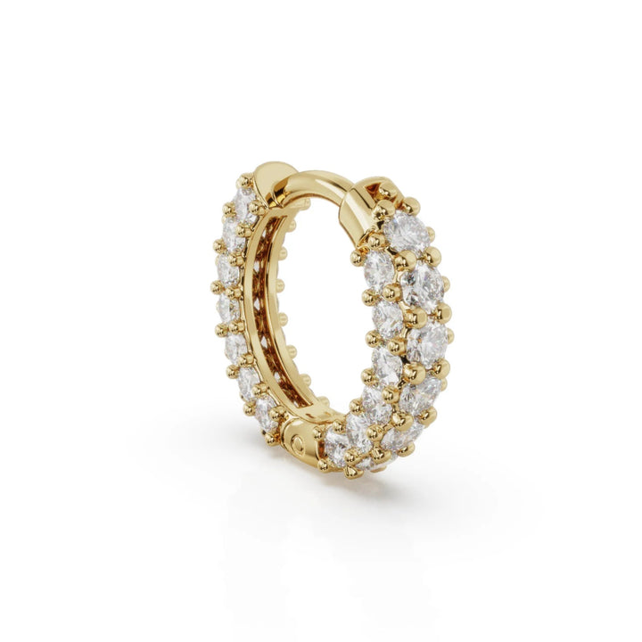 Honeycomb diamond huggie earrings in 9ct yellow gold